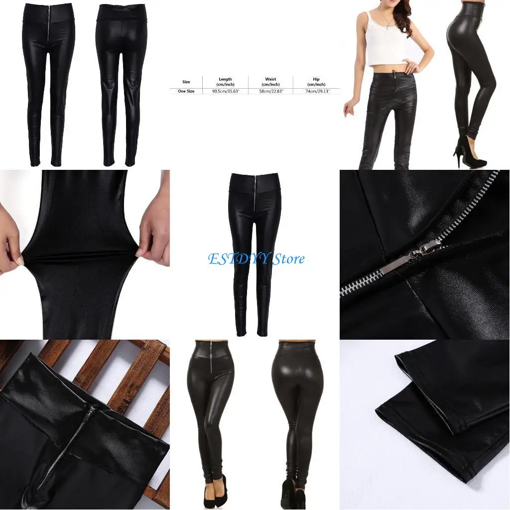 

G6DE Женские брюки-карандаш на молнии с высокой талией Черные леггинсы из искусственной кожи на молнии