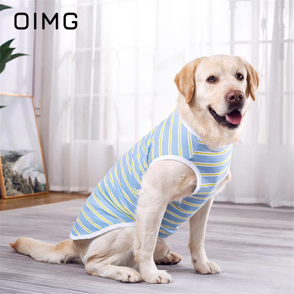 OIMG Spring Summer Large Dogs Clothing Cotton Free Big Dog Clothes Golden Retriever Labrador Samoyed Casual Wear Stripe Pet Vest