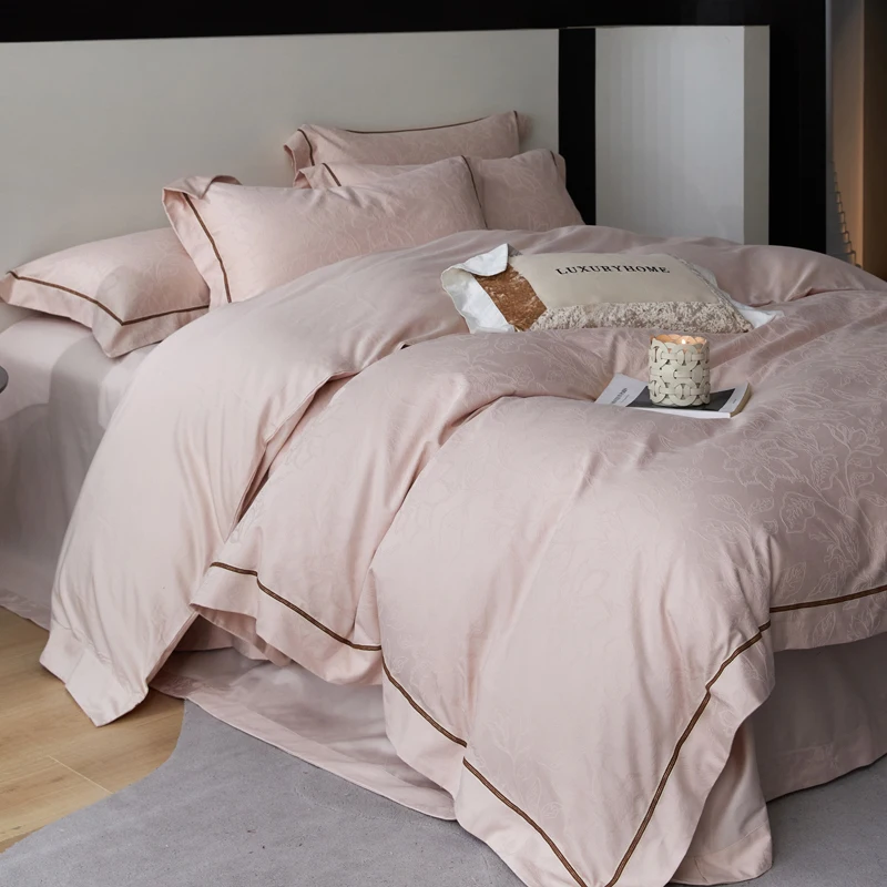 Luxury Hotel Bedding Sets long-staple Cotton Bed Sheets Pink Duvet Cover Set Pillowcase Four Piece Fully Enclosed for Home Gift