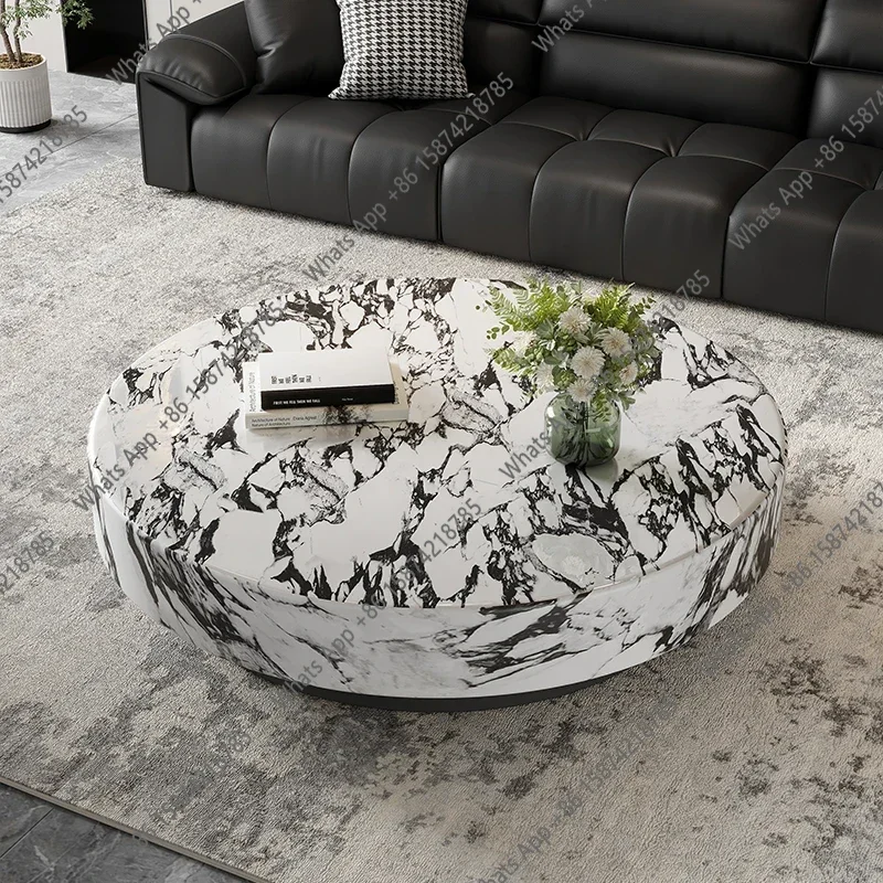 Mesas de Centro de Diseño de Lujo Hh, Mármol Italiano, Mesas de Centro para Sala, Accesorios para el Hogar, Mesas de Centro Bajas de Piedra, Redondas, Blancas