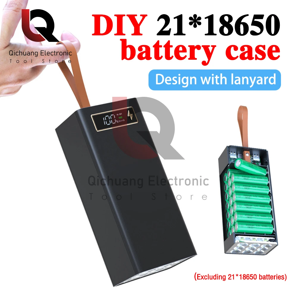 18650 Battery Power Bank Case Charger Box Holder 21 Dual USB LCD Display Support Quick Wireless Charger Battery Shell Storage