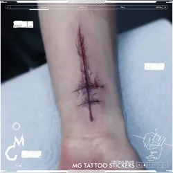 Scar Fake Tattoo Halloween Cosplay Wound Temporary Tattoo Waterproof Red Cross Punk Tattoo Sticker Goth Art Lasting Tatto