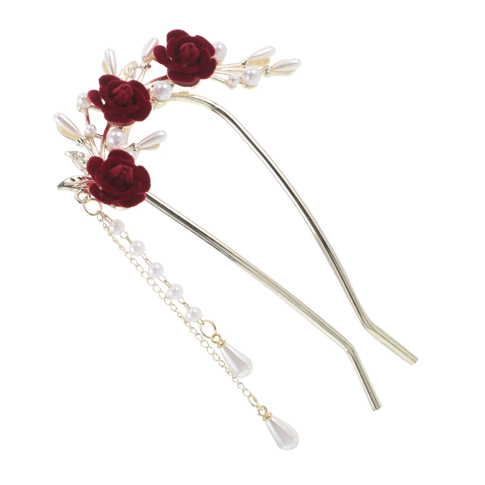 

Pearl Rose Hairpin U Shaped Design Comfortable Bridesmaid Wedding Hanfu Accessories Bun Clip Pins Floral Hair Tool