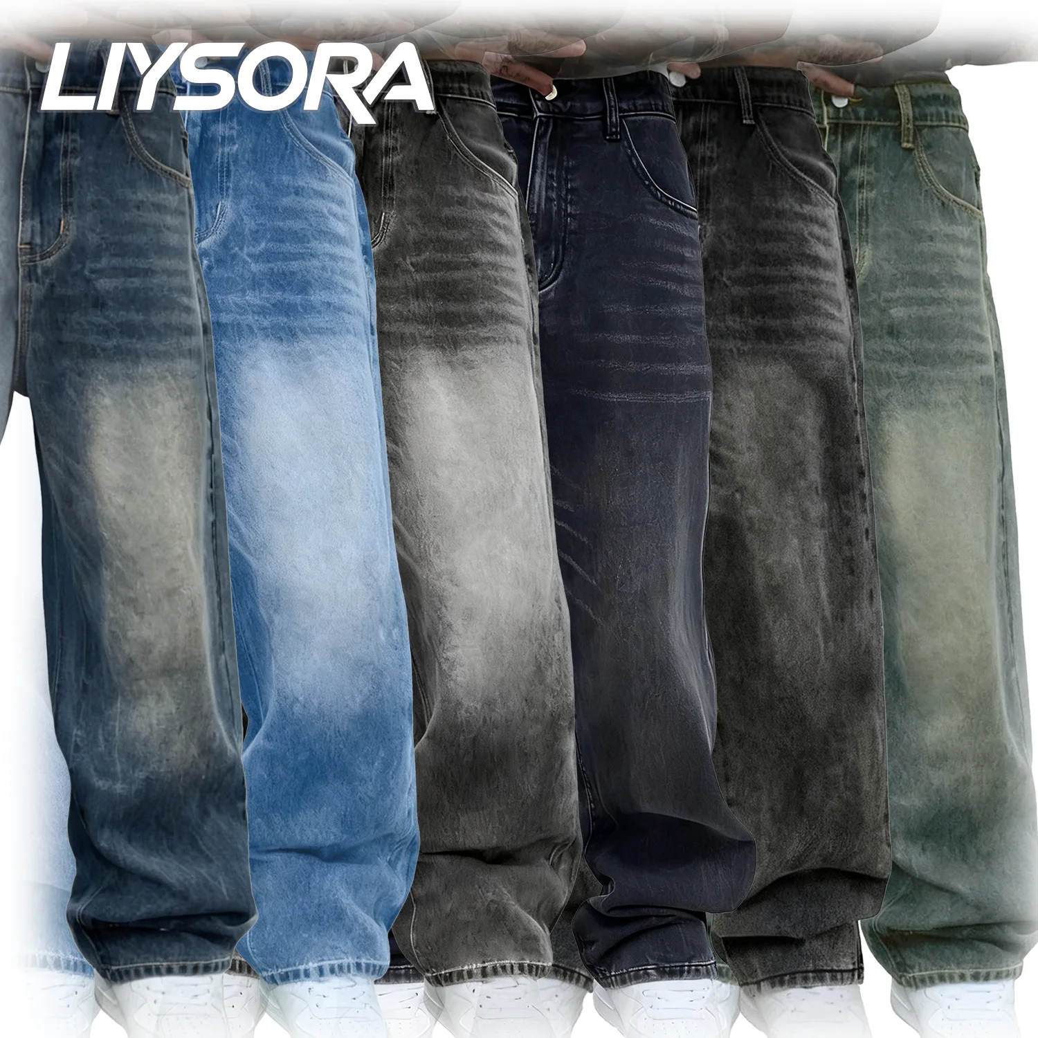 

Four Seasons Men's Classic Blue Black Ultra Baggy Wide Leg Jeans European American Business Casual Denim Pants Men's Clothes