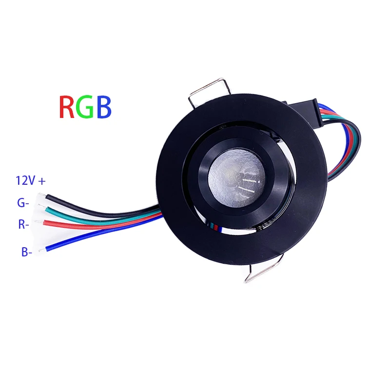 3W uchylny obrotowy regulowany Mini reflektor sufitowy DC12V RGB RGBW możliwość przyciemniania wpuszczany typu Downlight dekoracja wnętrz kolorowe