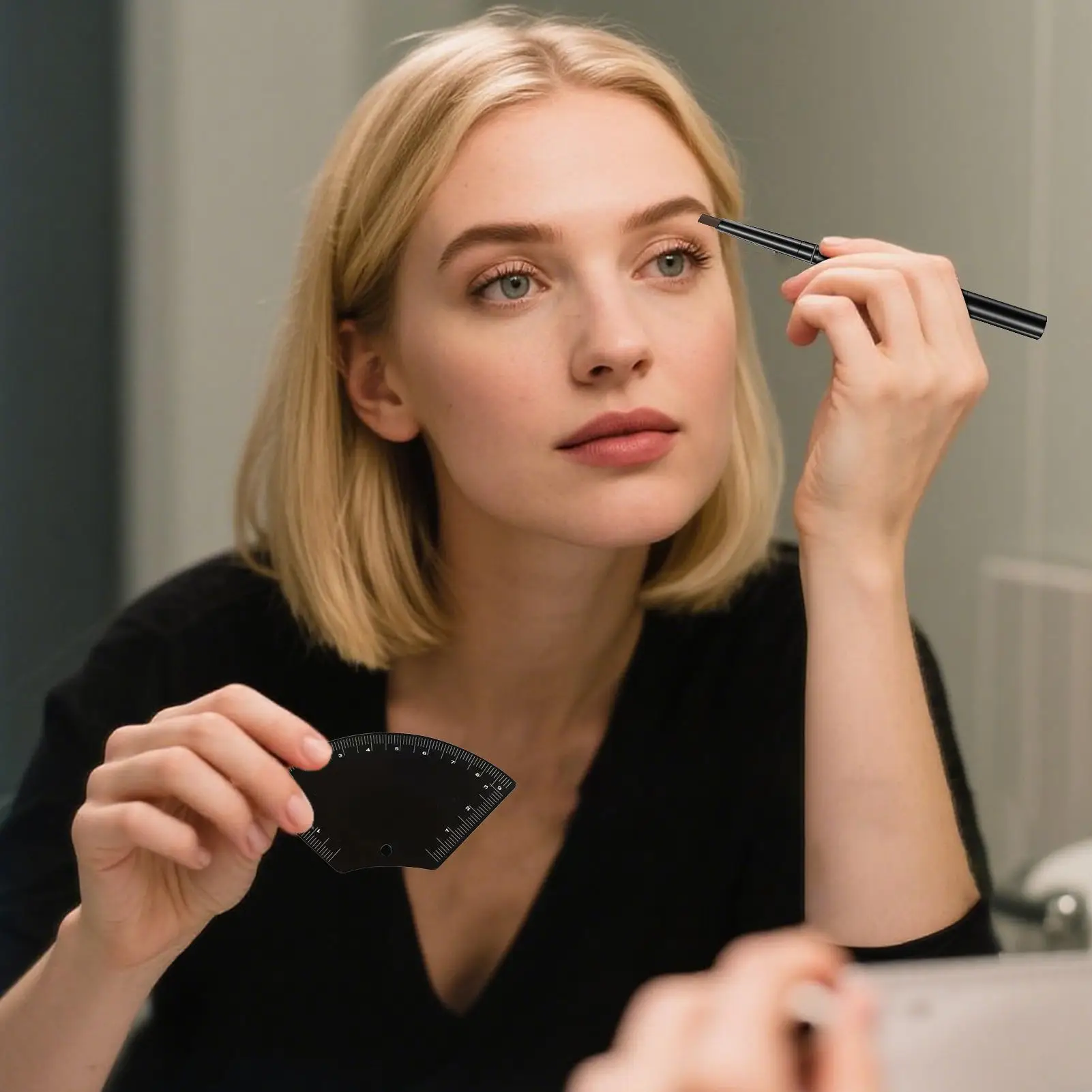 Women Stainless Steel Brow Mapping Tool, Fast Drawing Eyebrow Ruler & Stencil for Professional Makeup Supplies, Travel Home Use