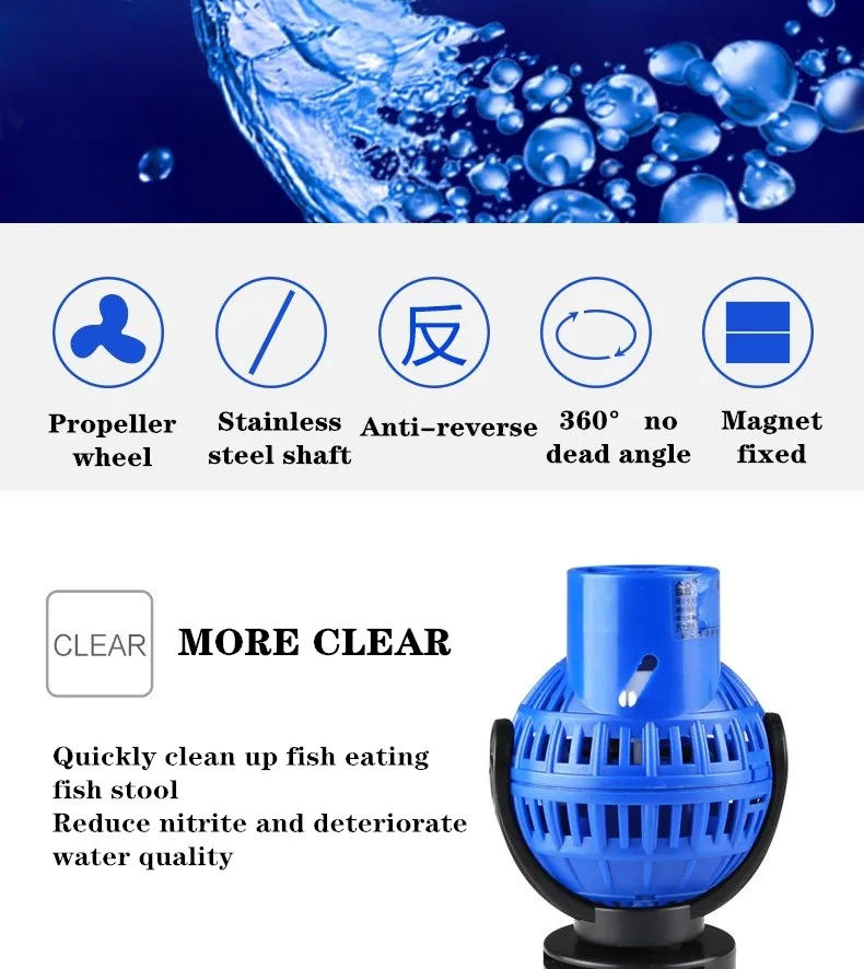 220V 6-26W Aquarium Wave Maker Submersible Circulation Power Pump with Magnet Suction Base Adjustable Flow Rate Marine Fish Tank