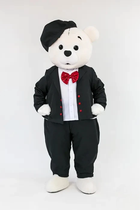 Disfraz de Mascota de Oso Blanco con Abrigo Negro y Sombrero, para Cumpleaños, Bodas, Juegos de Rol, Disfraces de Osito de Peluche, Fiesta de Halloween, Adultos