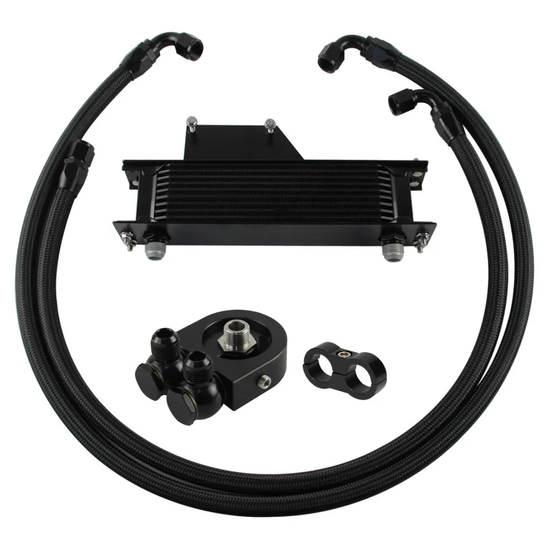 

For 2001-2005 Subaru Impreza WRX STi 10 Row AN10 Oil Cooler Filter Adapter Hose Kit 2.0L 2.5L Aluminum Black/Silver