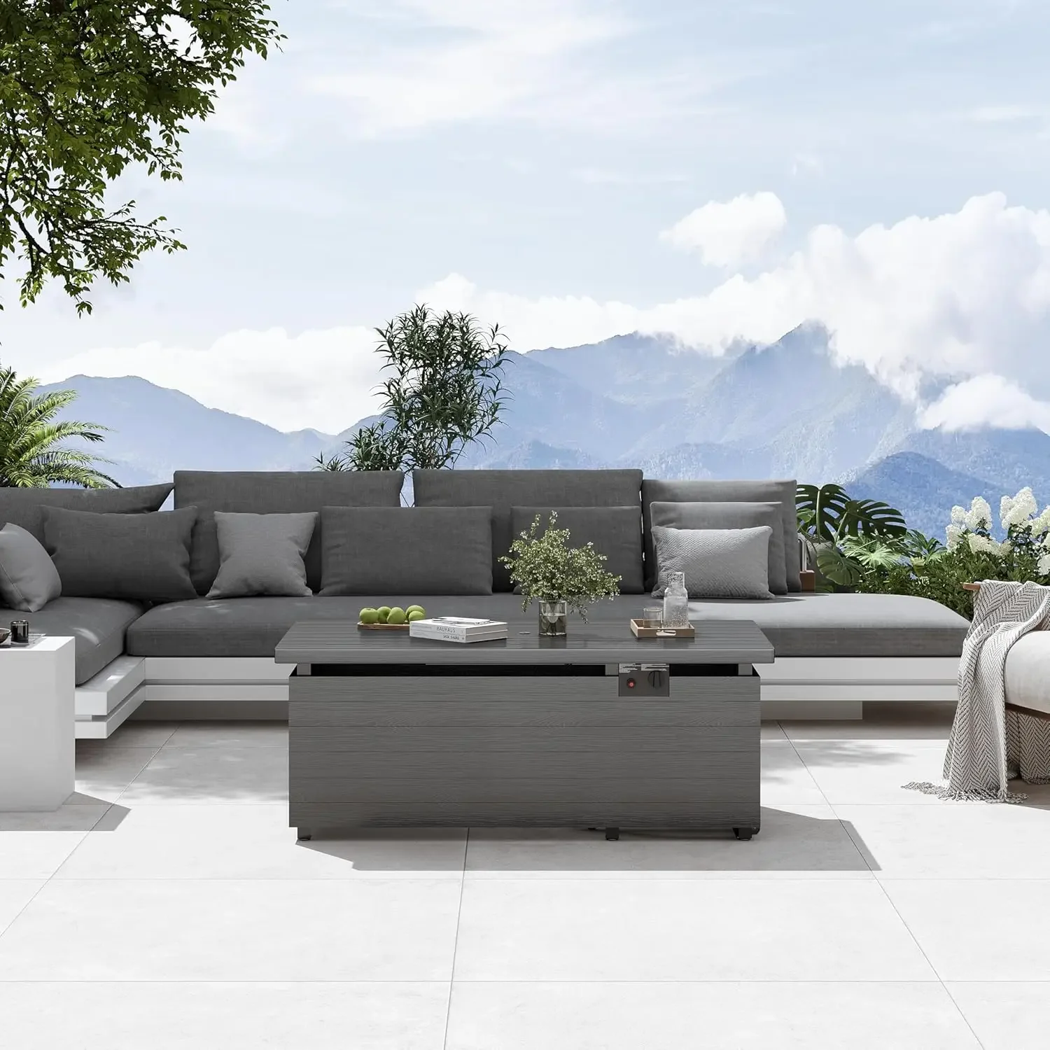 طاولة حفرة نار خارجية مقاس 51 بوصة، حفرة نار مستطيلة من البروبان بقوة 50000 وحدة حرارية بريطانية مع واقي من الرياح الزجاجية، غطاء للمطر، غطاء قابل للإزالة