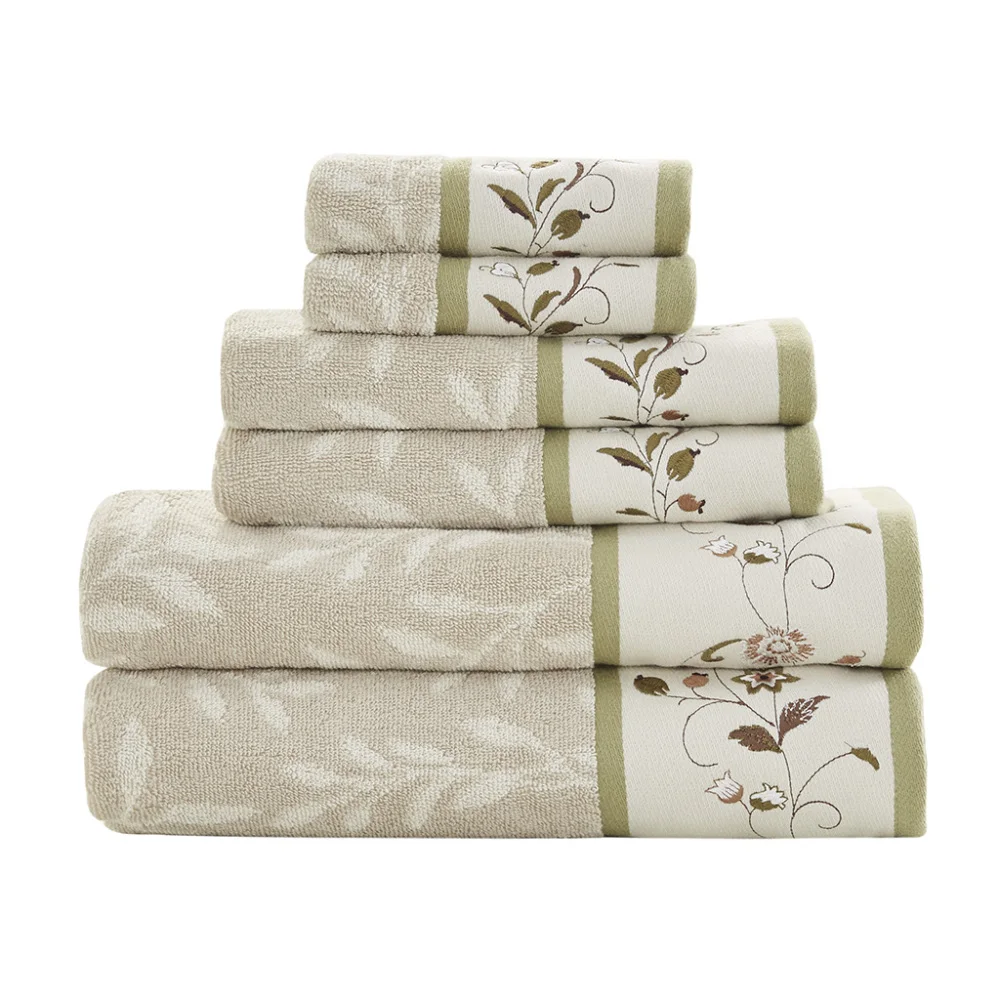 

Embroidered Cotton Jacquard 6 Piece Towel Set