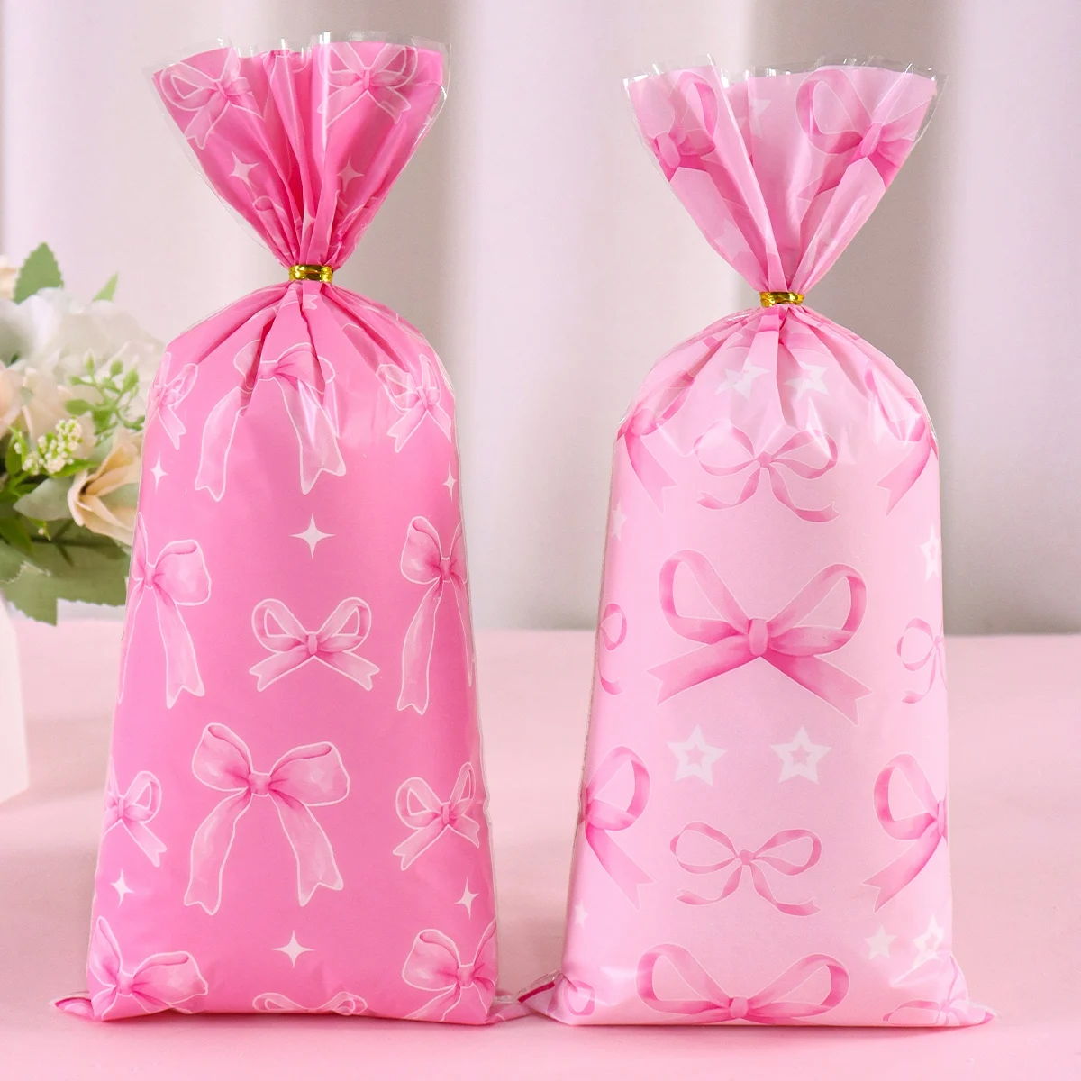 25/50 Stück Rosa Geschenktüten mit Schleife Süßigkeiten-Beutel für 1. Geburtstag Party-Gastgeschenke Hochzeitspartyzubehör Valentinstag – Detail 1