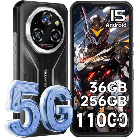 OUKITEL WP55 Android 15 Outdoor Smartphone 5G, 36GB+256GB/2TB Outdoor Cell Phone Without Contract 11000mAh, 6.6" FHD+ Constructi