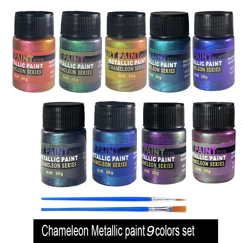 9 Colors 20g Chameleon Acrylic Paint Iridescent Shift Color Art Pigment for Wall Graffiti Painting Art Decoration