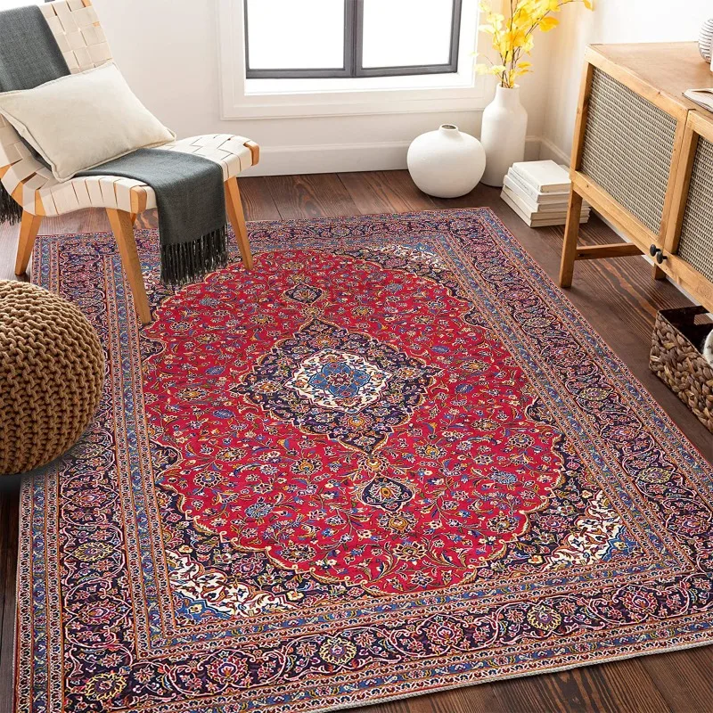 Large Distressed Vintage Red Brown Area Rug with Worn Texture Living Room Bedroom Retro Decor Carpet Home Decoration Mat