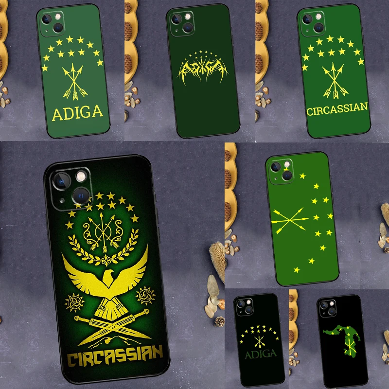 Adygea Circassian Flag Phone Case For iPhone 13 12 11 14 15 16 Pro Max Plus X XR XS Bumper Cover Coque