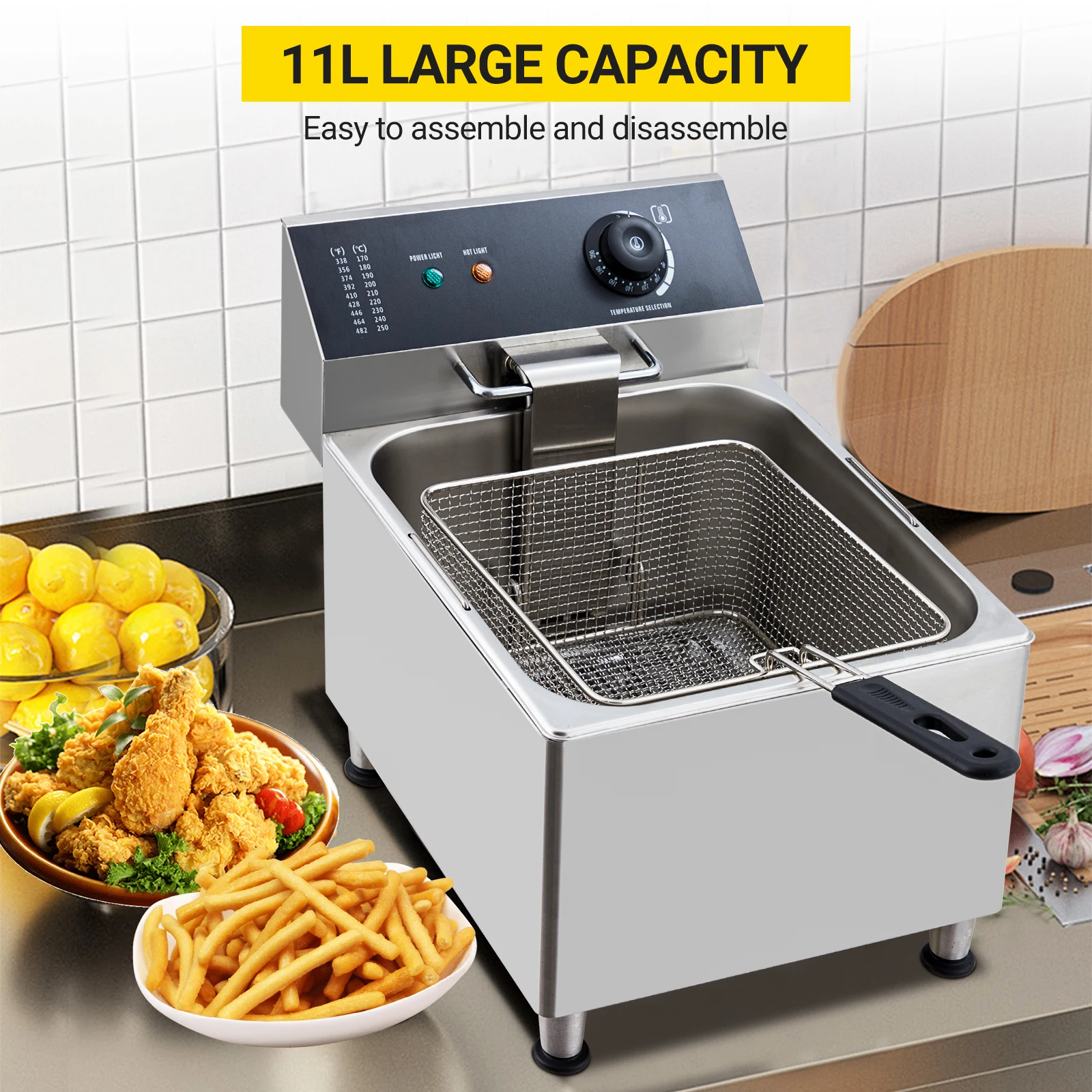 Electric Fryer 11L, 1700W Deep Fryer Stainless Steel Electric Deep Fryer with Basket, 11.6QT Electric Countertop Fryer