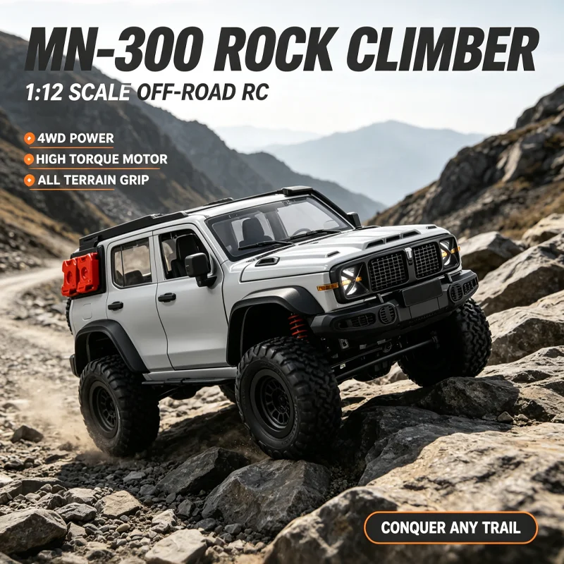 MN300 - Véhicule tout-terrain RC 4x4 à l'échelle 1:12, modèle réduit électrique de type « rock climber », télécommandé, jouet de loisir, cadeau pour garçons et adultes