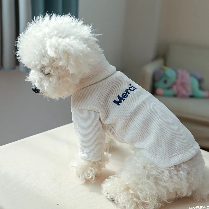 1PC Pet Clothing Spring and Autumn Pullover Elastic White Letter Base Shirt Suitable for Small and Medium sized Dogs