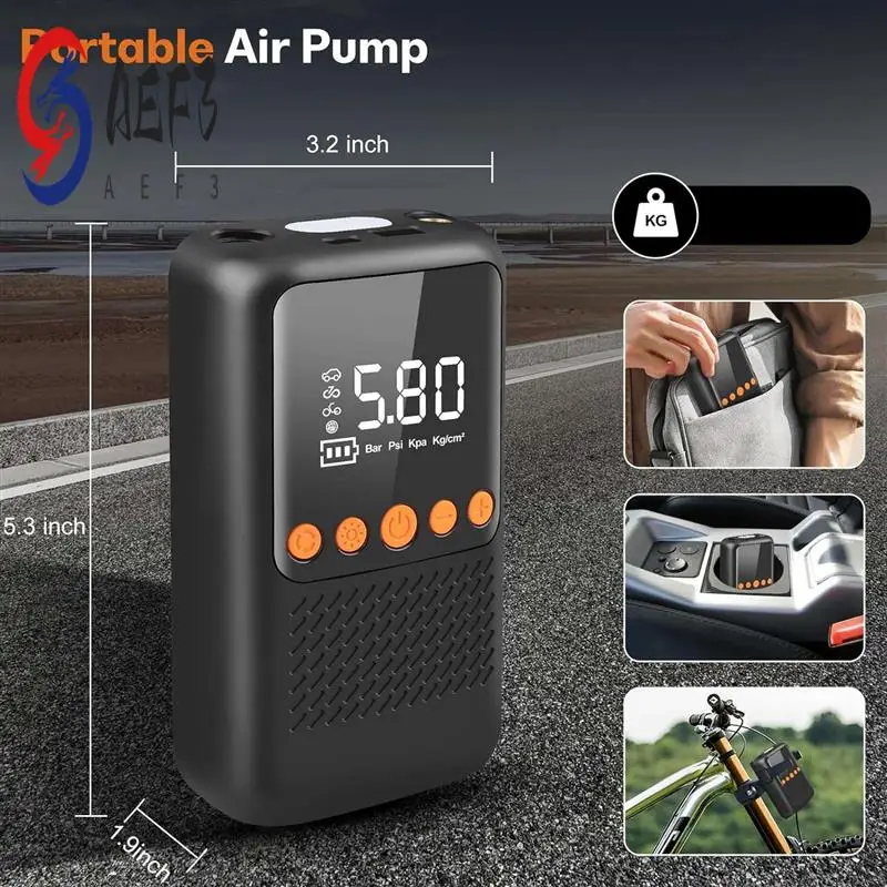 

AEF3-Электрический насос для накачивания шин Портативный воздушный компрессор - Аккумуляторные шины для воздушного насоса - Велосипедный насос с манометром