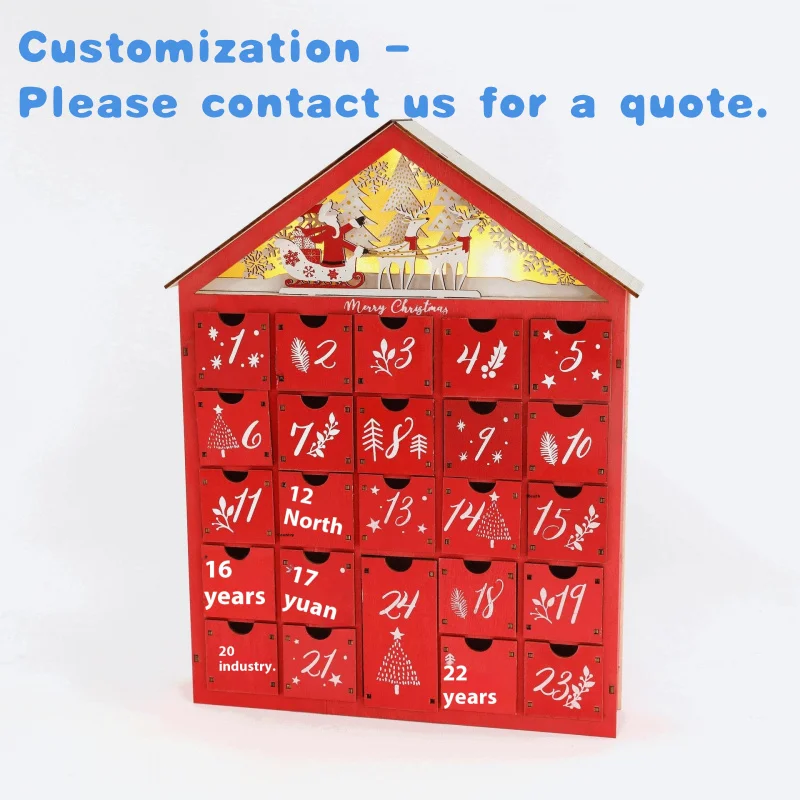 

custom.Reusable Light up Wooden Countdown Advent Calendar Luminous Candy Drawer Storage Box Holiday Sup