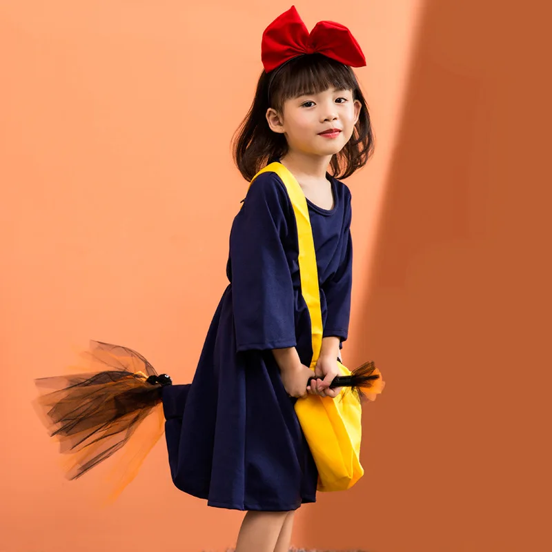 Halloween Children's Costumes Little Witch Delivery Dress Japanese Anime Cos Kiki Costume Girls Blue Dress Set