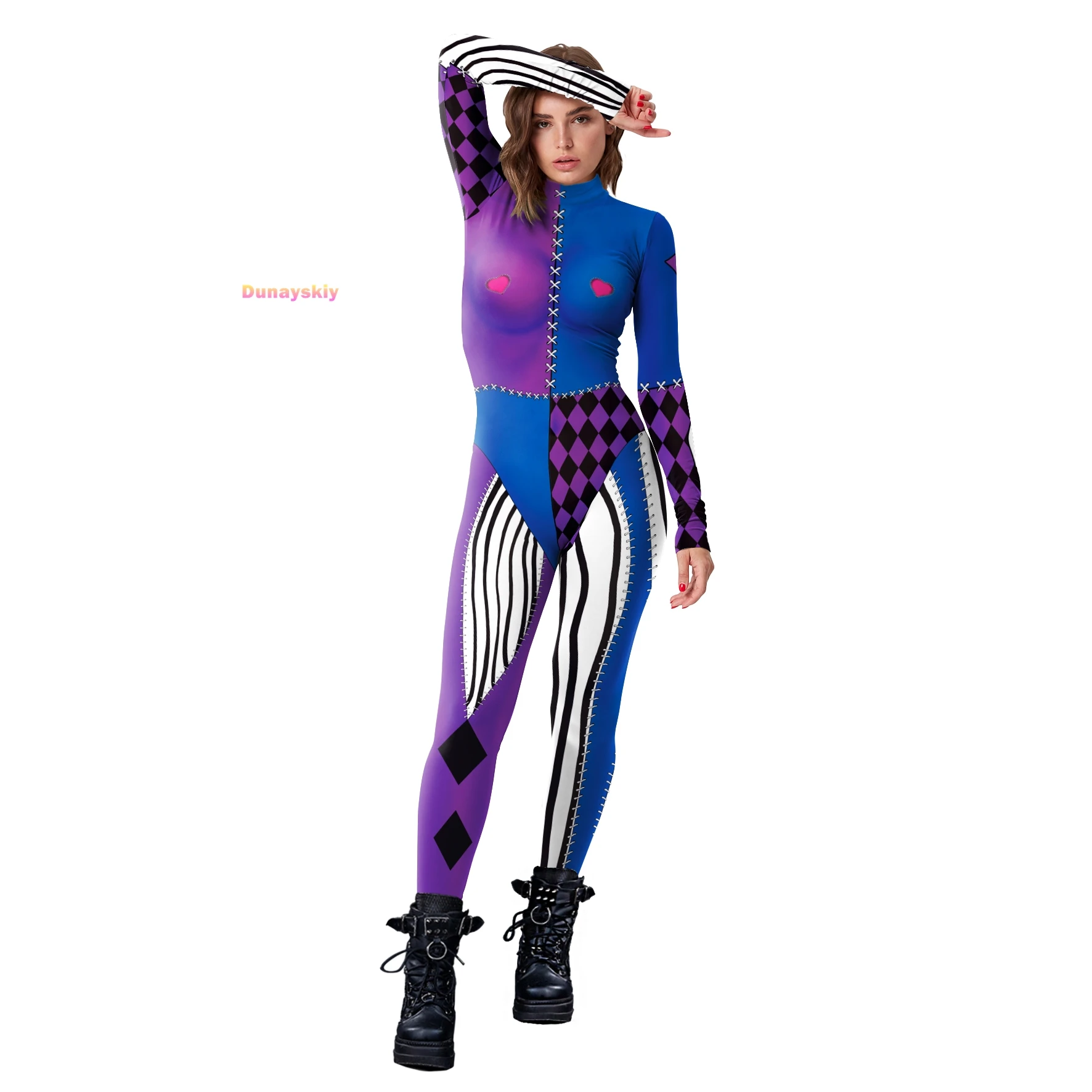 Costume de Cosplay Clown pour Femme, Catsuit, Combinaison d'Halloween, Sexy, Imprimé en 3D, Carnaval de Vacances, Zentai, Batterie, Tenue Féminine