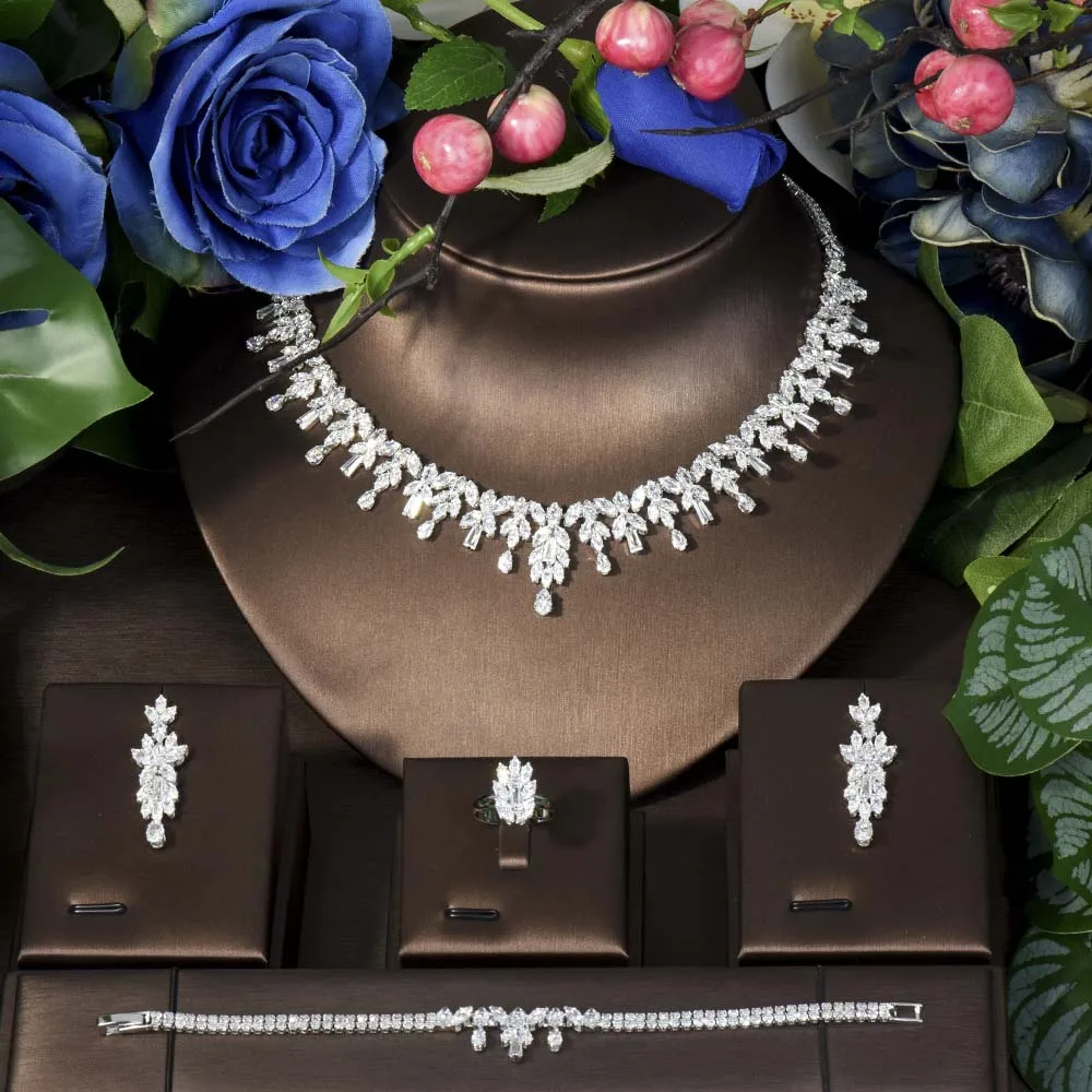 HIBRIDE Uniquely Zircon Necklace Women Wedding Luxury Cubic Dubai Nigeria Bridal Jewelry Set Suitable Accessories S-287