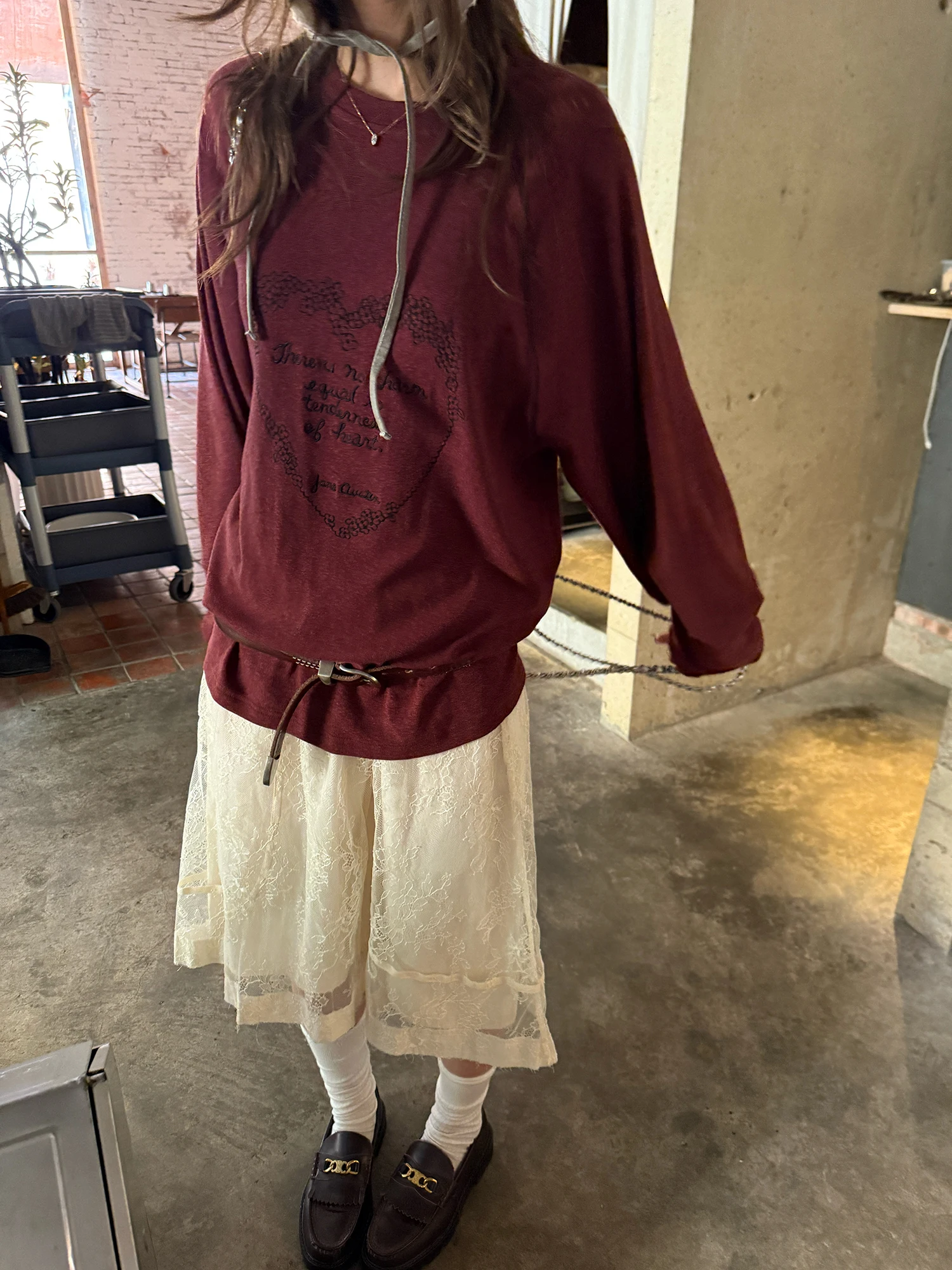 

LelyMooch Vintage Embroidered Long Sve T-irt Velvet Elastic Loose Fit Ladies Casual Sle Cotton Blend Polyester Blend