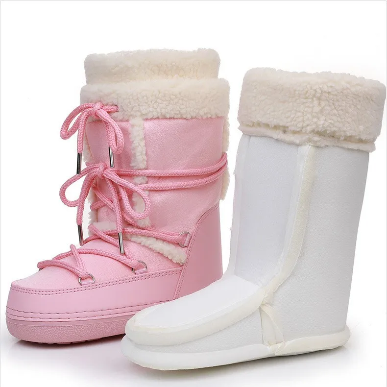 Women's Winter Boots Platform Women Snow Boots Cold-proof Warm Mid-calf Pink Space Boots Slip-resistant Cotton Woman Winter Shoe