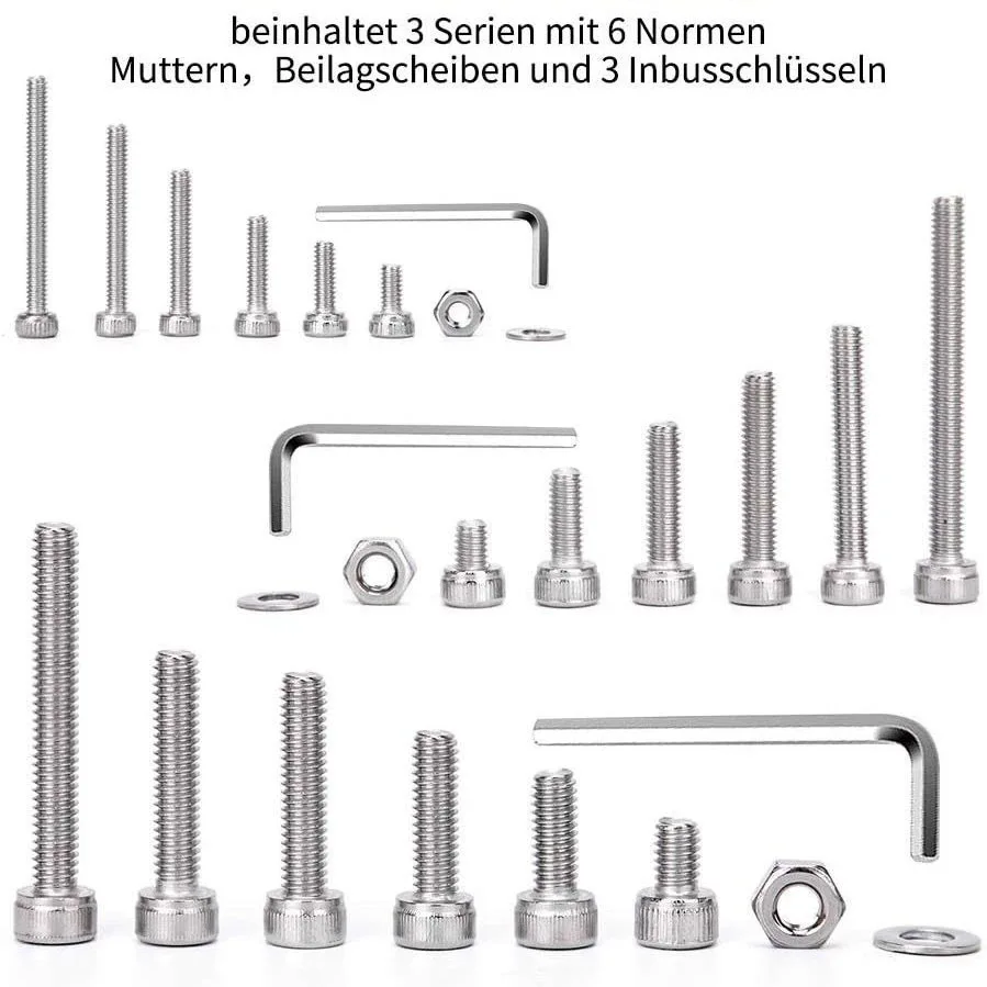 1080 Piece Hex Socket Cap Screw Set Made from 304 Stainless Steel with Grade 12.9 Tensile Strength for Precision Fastening Tasks