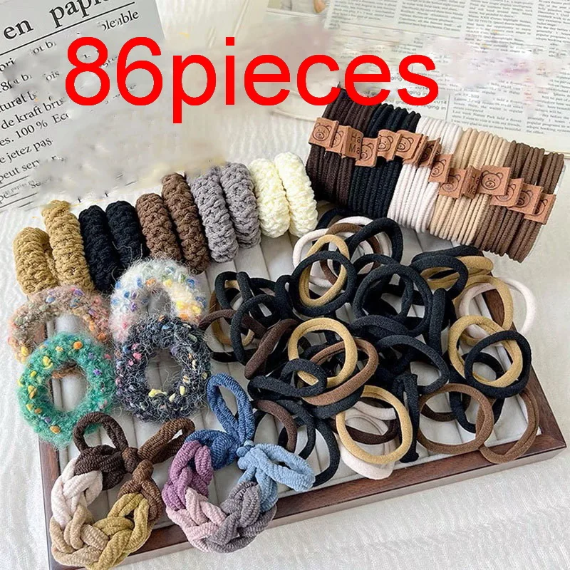 86pcs/set High Elastic Hair Tie For Women Black Hair Rubber Bands Girls Cute Bear Hair Rope Adult Hairbands hair accessories