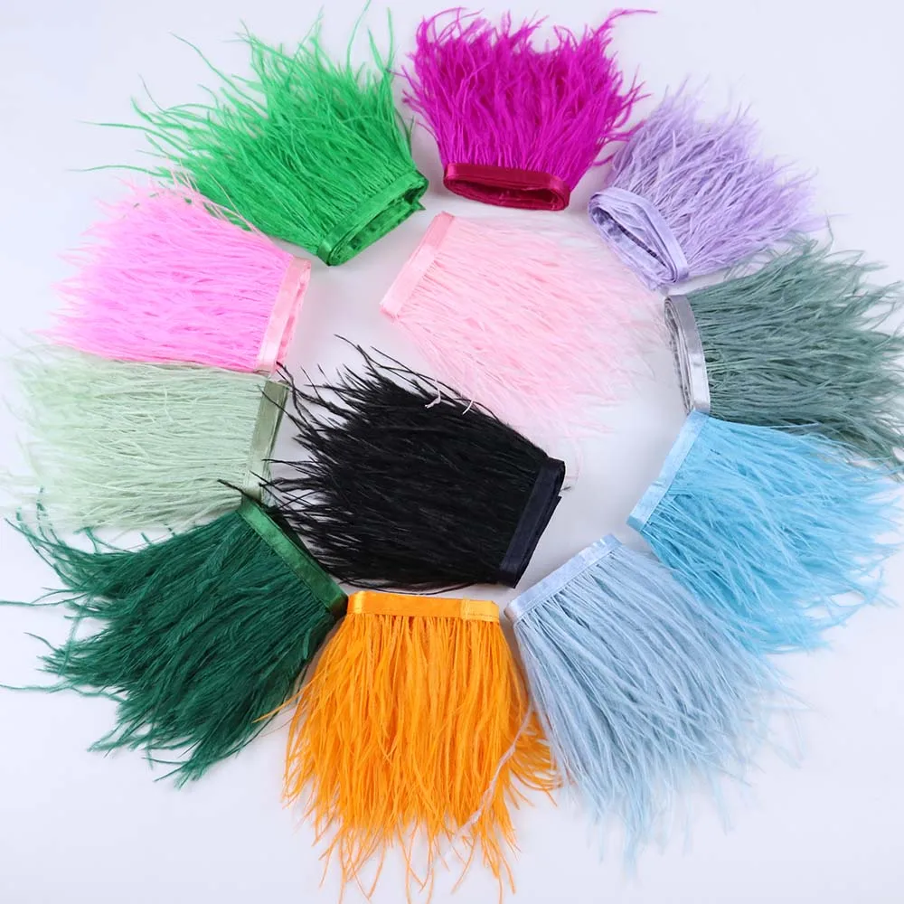 

Various Colors 10M/Lot 10-15CM Soft Dyed Ostrich Feathers Fringe Trim Ribbon DIY Sewing Crafts Clothing Dress Party Decoration