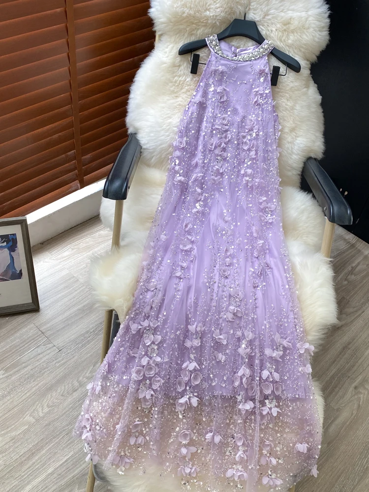 

Heavy-Embroidered Diamond Nelace Svel 3D Flower iny Tulle Dr Women's Ele Gown High Waist A-Line Skirt