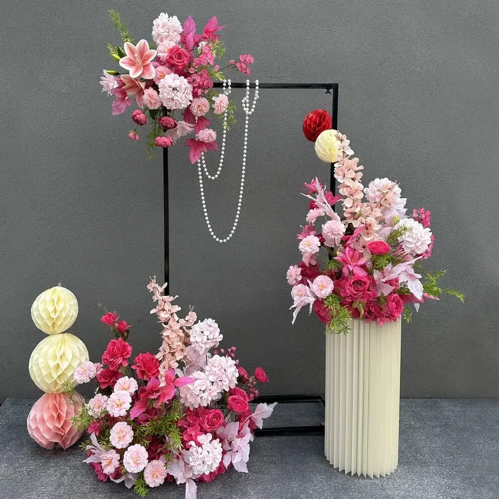 Artificial Flowers Runners Outdoor Wedding Decoration Rose Lily Hanging Flower Rows Welcome Sign Silk Flower Balls Home Decor