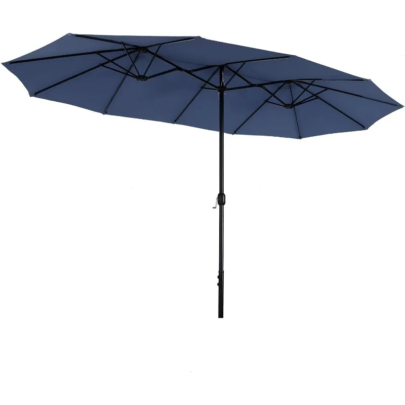 

13 ft Outdoor Patio Umbrella, Large Rectangular Double Sided Market Table Twin Umbrellas with Crank Handle for Deck Pool