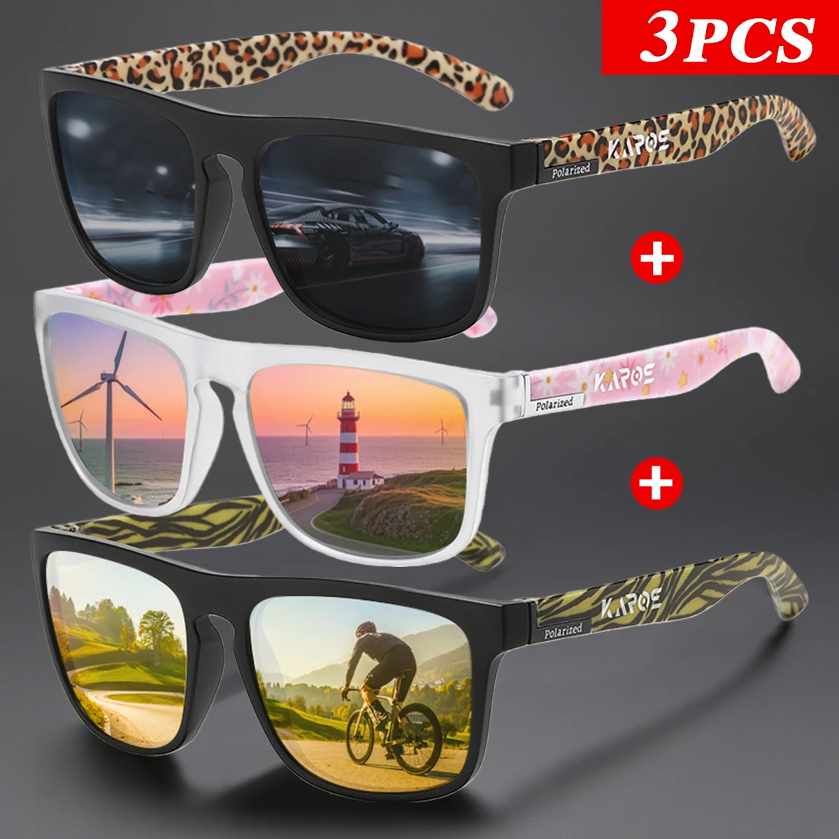 

3PCS KAROS Sunglasses Unisex Polarized Square Mirror Brand Design Luxury UV400 SunShade for Fishing Driving Cycling Hiking