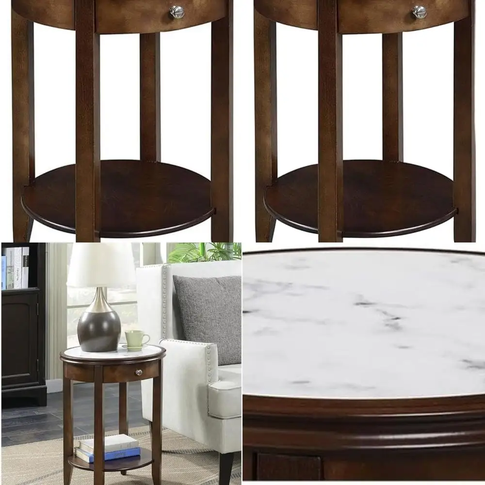 Baldwin Heritage White Marble Top End Table with Drawer, Espresso Finish