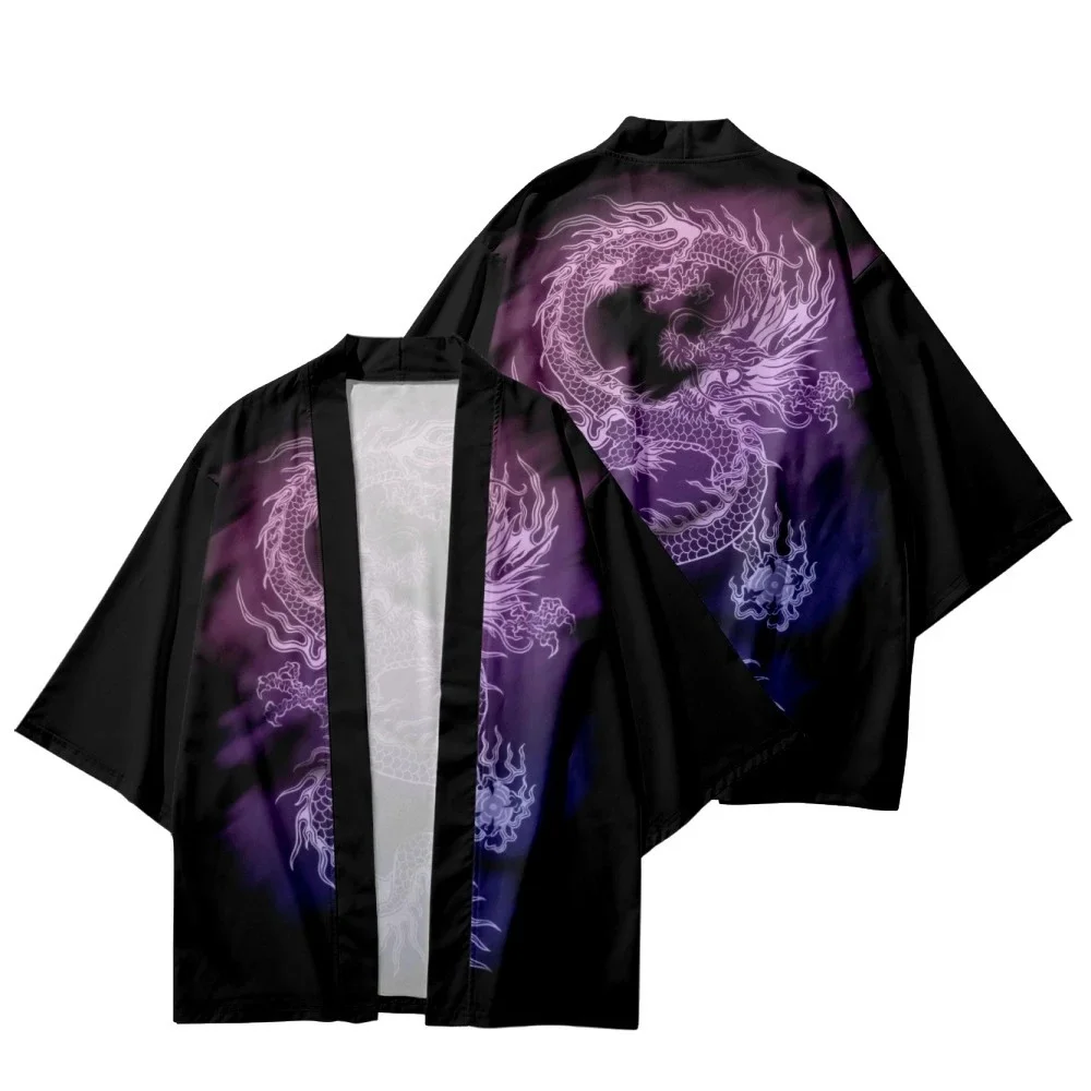 2026 Kimono Japanese Traditional Costume Boys Dragon Print Kimono Haori Cardigan Jacket Children Beach Wear Cloak