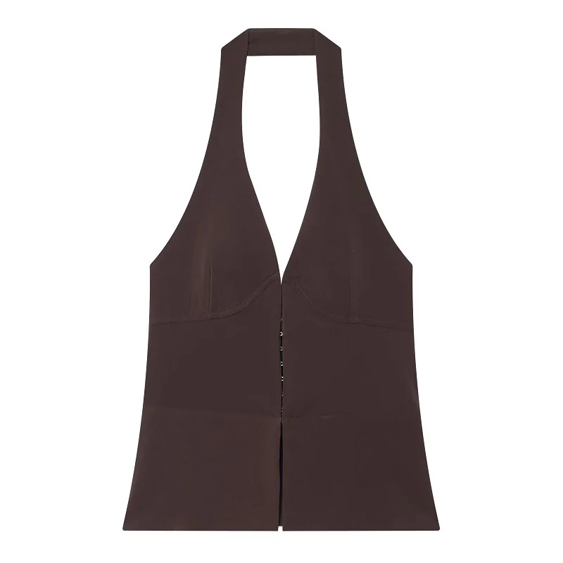 Damen Halter Tank Top 2026 – Schwarzes, sexy rückenfreies Sommer-Strand-Top für Frauen, schulterfreies Camisole Damen-Oberteil – Detail 4