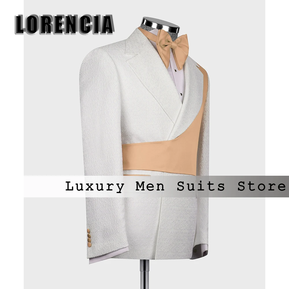 

Leisure Silm Fit Male Suits 2 Pieces Jacquard Flat Collar Wedding Groom Tuxedos Customized Blazer Pants traje juvenil masculino
