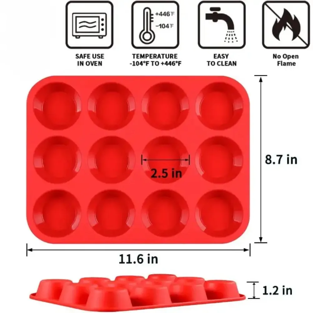 Silicone Muffin Pan, 12-Cup Cupcake Pan for Baking Muffin, Cake, Fat Bomb, 2-Pack Nonstick