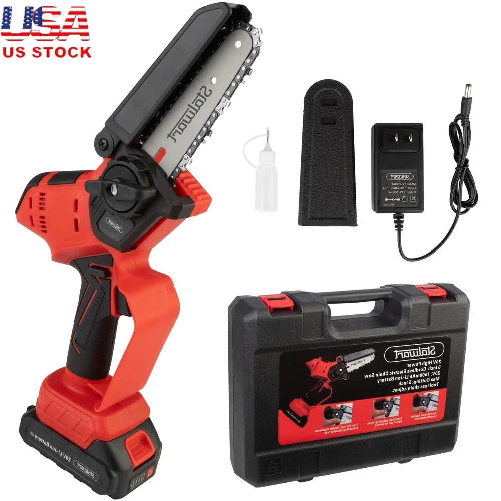 

Mini Chainsaw Electric Handheld 5 Inch Rechargeable Battery Powerful Yard Tools with Charger and Carry Case Safe Design Tree