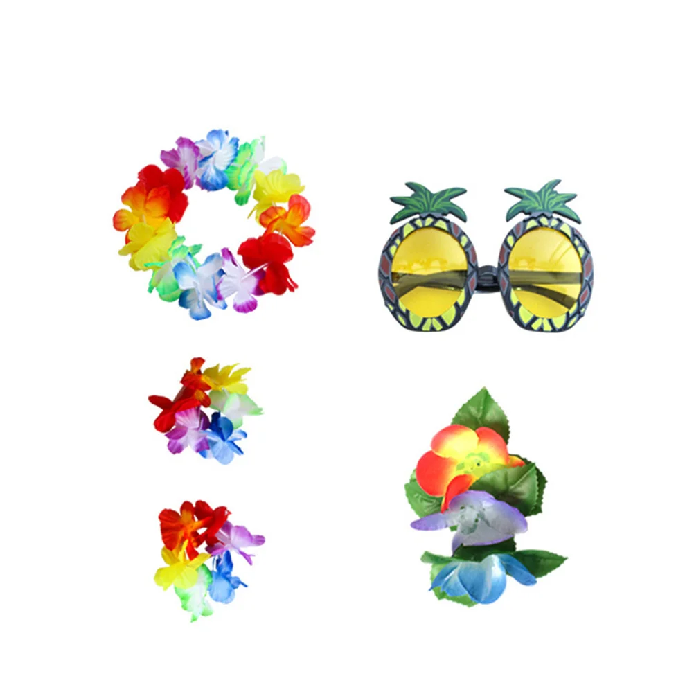 1 set Hawaii Hula Grass gonna reggiseno accessori floreali collana colorato tema tropicale evento vestito blu
