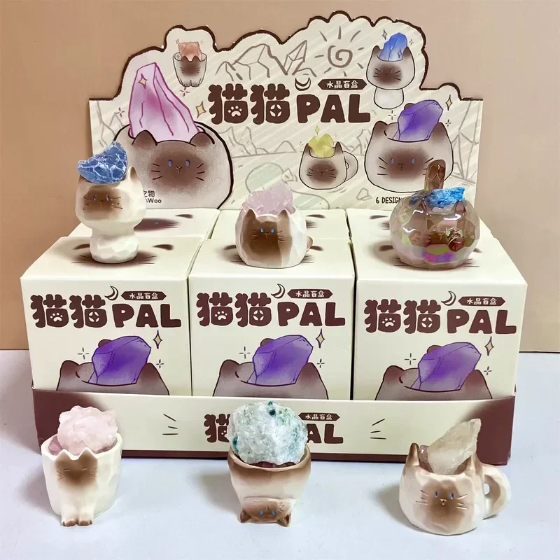 กล่องสุ่มฟิกเกอร์แมวคริสตัล Pal Cat รุ่นมินิ ออริจินัล สไตล์การ์ตูน น่ารัก เหมาะสำหรับตกแต่งโต๊ะทำงาน รถยนต์ ของขวัญเสริมโชคดี สำหรับคนรักแมว