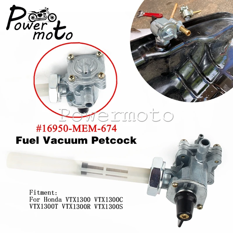 Motorcycle Fuel Gas Switch Valve Vacuum Petcock Tap For Honda VTX1300 VTX1300C VTX1300T VTX1300R VTX1300S Replaces 16950-MEM-674