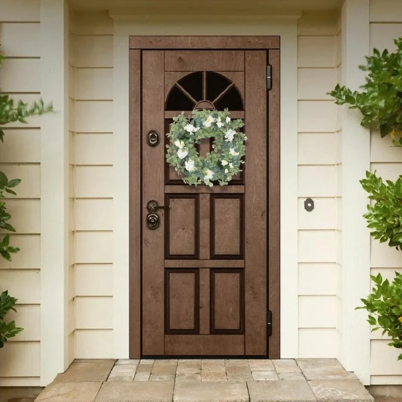 Flower Eucalyptus Wreath Handmade Artificial Garland for Front Door Wall Wedding Party Home Decor 15UB