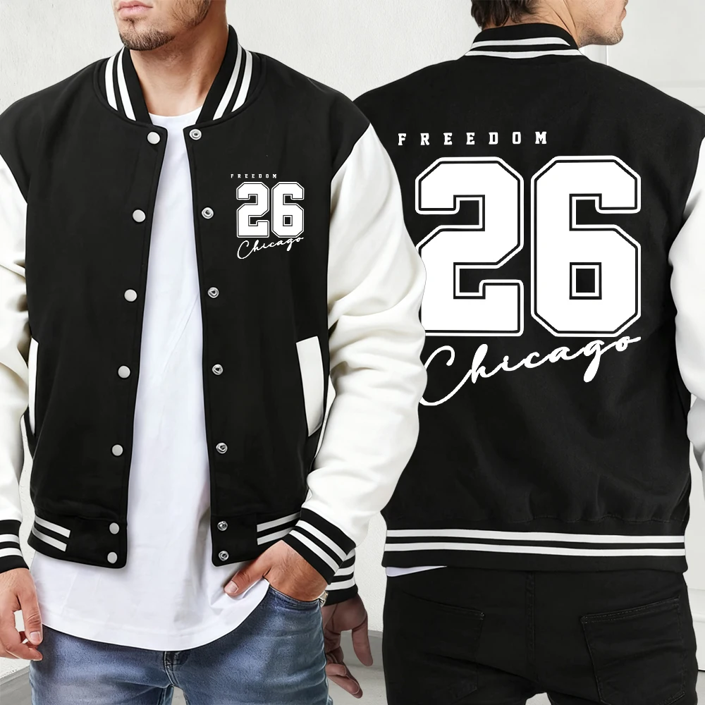 

Chicago Star 23 Enjoy Pattern Button Jackets Men'S Sports Loose Clothing High Street Winter Baseball Jersey Autumn Soft Clothes