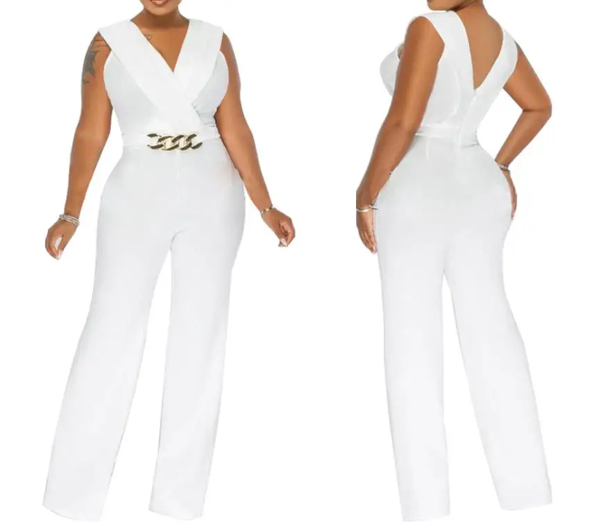 Elegant Women\'s Jumpsuit 2023 Summer Fashion Solid Color Casual V-Neck Sleeveless Daily Wide Leg Long Jumpsuit Streetwear