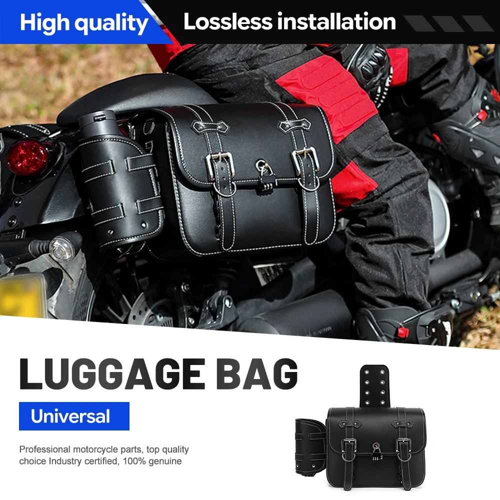 Side Saddle Bag Metal Buckle Lock White Stitching Universal For Cruiser Bobber Durable Waterproof Luggage Accessories